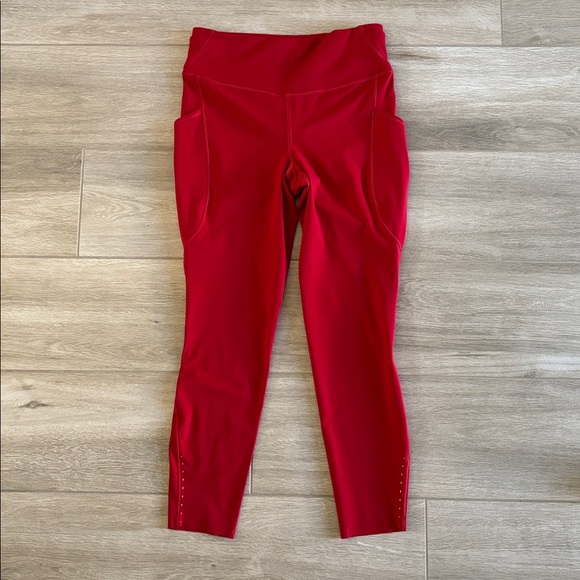 Lululemon Dark Red Fast and Free Leggings With Pockets Size 10 - Picture 2 of 15